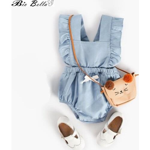 Sweet Girls Newborn Toddler Baby Girl Clothes Ruffles Sleeve Outfits Summer Cute Romper Cotton Solid Color Clothes Playsuit