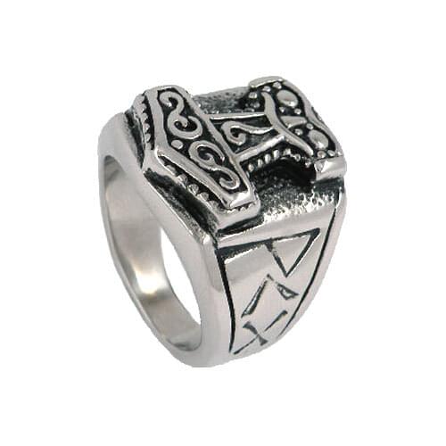 Tribal Symbol Myth Thor Hammer Ring Stainless Steel Jewelry Celtic Knot Ring Norse Motor Biker Men Ring Wholesale SWR0041