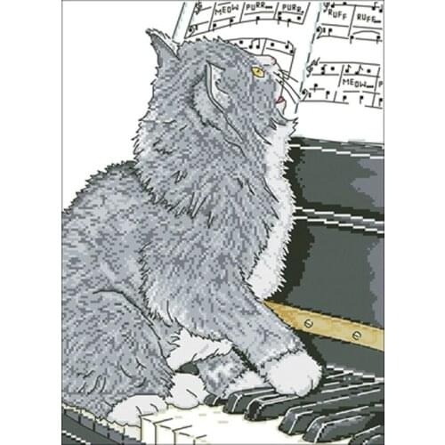 Piano cat patterns Counted Cross Stitch 11CT 14CT 18CT DIY Chinese Cross Stitch Kits Embroidery Needlework Sets