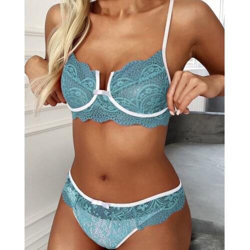 Lingerie Sexy Hollow Push Up Bra Lingerie 2 Piece Set Plus Size Embroidery Women Corset Lace Floral Push Up Bra Sexy Bralett