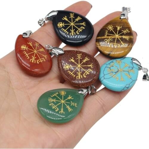 2021 New Reiki Healing Gem Pendant Natural Stone Lapis Lazuli Drop Shape Carved Amulet Charms for Jewelry Making DIY Necklace