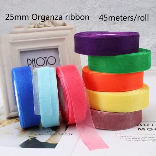 New 1''25mm Organza Ribbons (45 Meters/Roll) Christmas Wedding Party Decoration DIY Handmade Gift Packing Ribbon Craft Materials