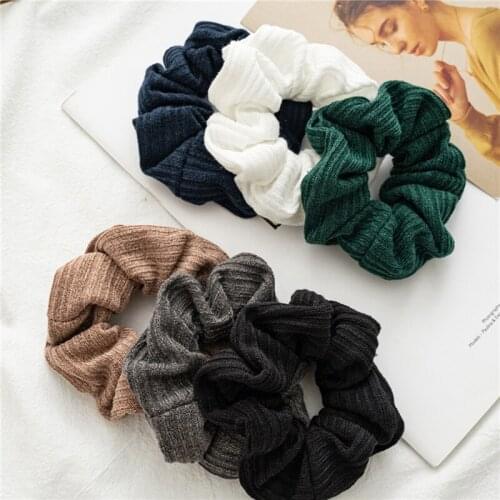 New Knitted Hair Scrunchies Striped Women Scrunchie Elastic Hair Bands Girls Headwear Rubber Hair Ties Plain Hair Accessories