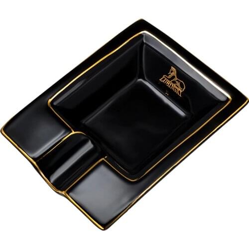 New 1pcs square ceramic cigar ashtray cigar accessories small portable European creative home Office Ash Tray Black