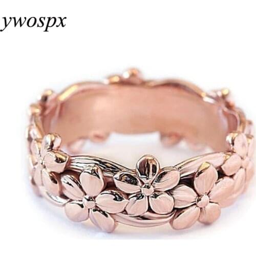 YWOSPX Romantic Rose Gold and Silver Color Flower Ring for Women Girls Wedding Jewelry Valentine Ring Anillos Y20