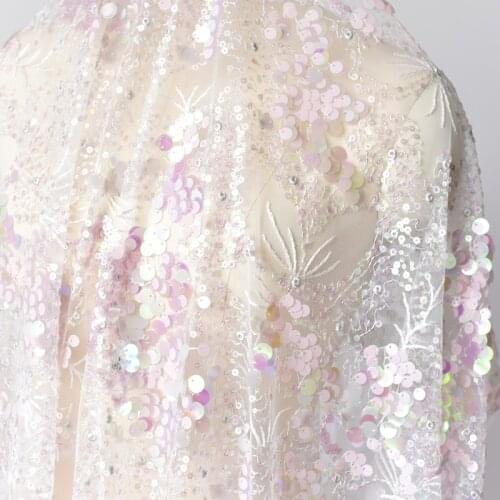 Pink Symphony Mermaid Sequined Lace Fabric Wedding Dress Diy Dress Embroidery Fabric Sewing Accessories Cloth