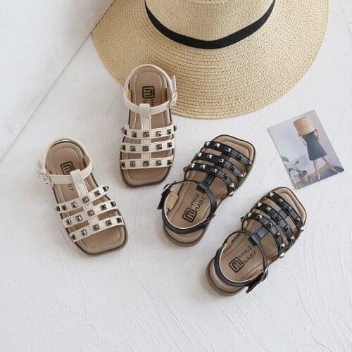 Girls Sandals Fashion Casual Rivets New Children Rome Style Open Toe Summer Sandals Flat Princess Sandal SMG205