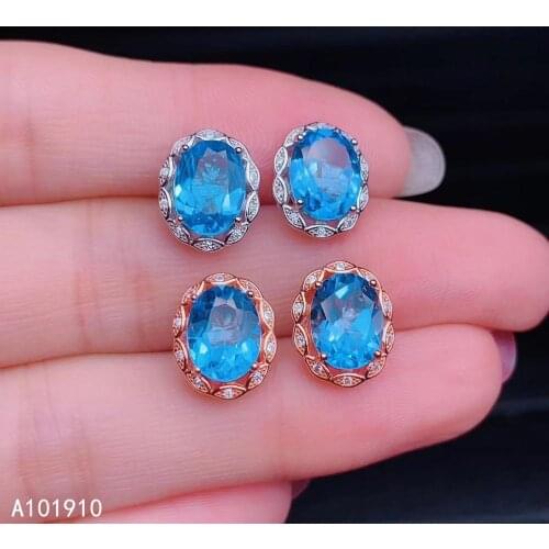 KJJEAXCMY boutique jewelry 925 sterling silver inlaid Natural blue Topaz ladies Stud earrings support detection popular