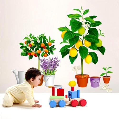 Fresh Fruit Potted Wall Stickers Flowers for Kids Bedroom Living Room Decal for Furniture 3D Stereo Room Decor Vinyl Wallpaper