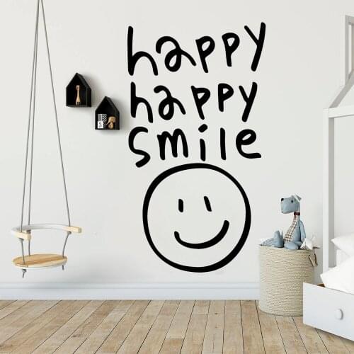 Vinyl Diy happy smile Wall Stickers Home Decor For Kids Rooms Nursery Livingroom Bedroom Decoration Removable Decal HY1900