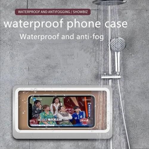 Bathroom Waterproof Mobile Phone Box Self-adhesive Holder Touch Screen Wall-free Perforated Shelf Kitchen Seal Storage Bracket