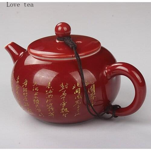 Xi Shi teapot, single kung fu tea set, teapot, creative retro, palace Chinese style, red glaze full of gold characters