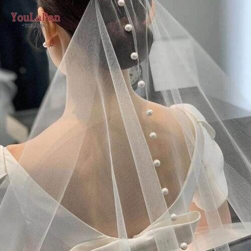 YouLaPan V64-D Pearl Veil Wedding Dress Accessories White Ivory Wedding Veil 1 Layer Shiny Bridal Veils with Comb Womens Veil