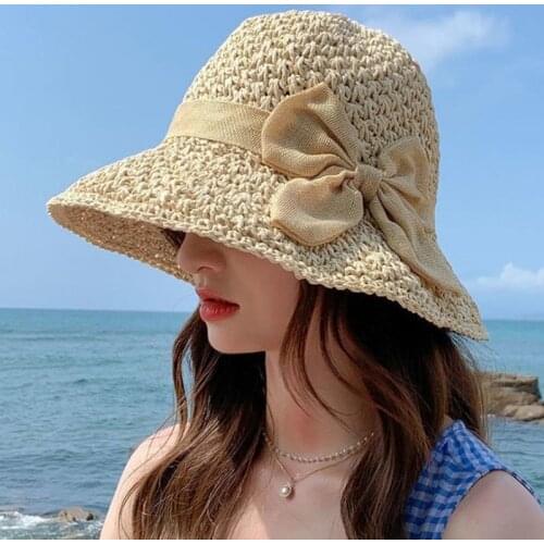 2021 Womens Hand-made Straw Hats Summer Panama Anti-UV Sun Visor Beach Hats Women Floppy Foldable Female Travel Outdoor Sun Hat
