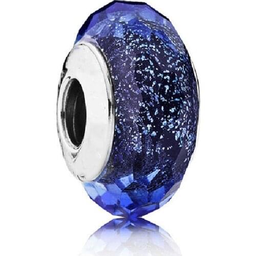 Original 925 Sterling Silver Glass Beads Charms Blue Murano Glaze Round Charm Fit pandora Bracelet For Women DIY Jewelry Making