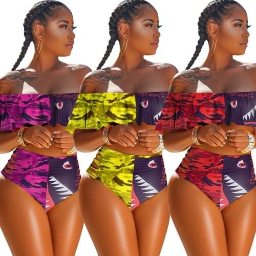 Echoine women sexy beach swimsuit spaghetti strap crop bra tops panties suit two piece set sport matching bikinis set outfits