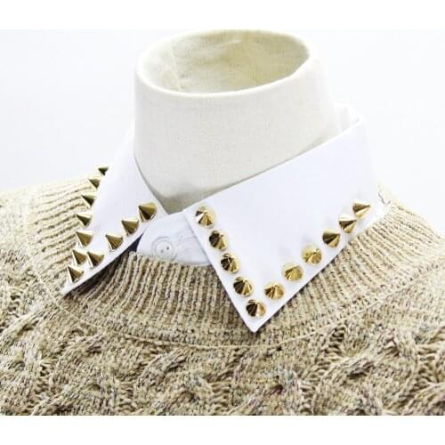Jaderic 2018 Fashion Golden Color Rivet False Shirt Collar Womens Solid White Detachable Collar Female Punk Style Fake Collar