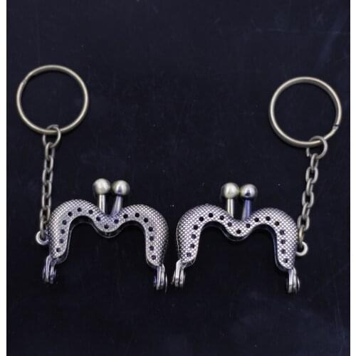10PCS Bronze Tone Shape M Mini Metal Purse Frames Kiss Clasps Clutch Buckle Lock 4cm Sewing Holes Handbag Accessories Key Ring
