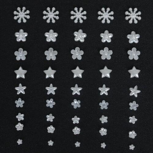 100-200PCS Different Size Ivory Color Cabochon Imatation Plastic ABS Pearl Flower, for DIY Jewelry Beads&Craft Phone Decoration