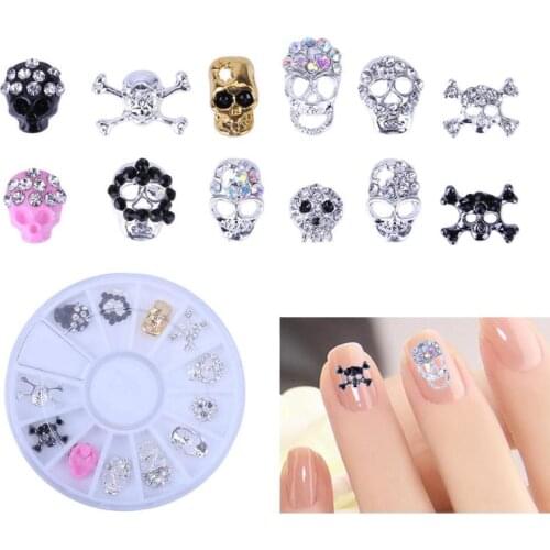 12pcs DIY Skull Nail Art Decor Manicure Alloy Rhinestones For Nails Strass Halloween Skeleton Charms 3D Nail Art Decorations
