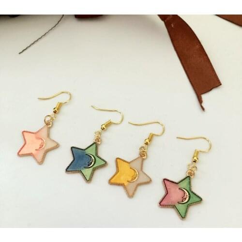 2019 New Fashion Starry Sky Earring Bijoux Maxi Statement Dream Girl Heart Blue Moon Hollow Stars Drop Earrings Women Jewelry