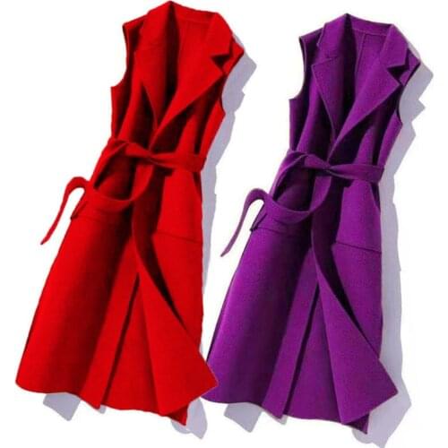 2021 New Autumn Winter Wool Long Vest Jacket Coat Women Woolen Waistcoat With Belt Plus size 4XL Female Sleeveless Slim Outwear