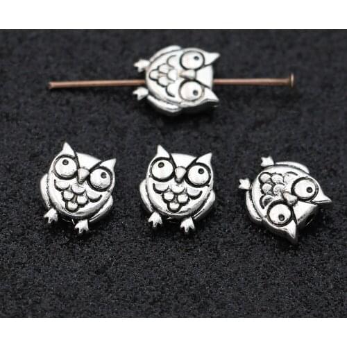 30PCS Antique Silver Plated Owl Spacer Beads Vintage Loose Beads for Jewelry Making Bracelet DIY Handmade 11x9mm