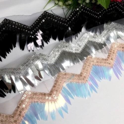 GLace 3Y/Lot Long sword sequins lace for crafts wedding dress performance clothing DIY curtain side handmade accessories TX1110