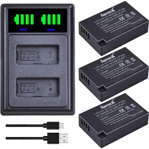 3Pcs LPE17 LP E17 LP-E17 Batteries + LED USB Dual Charger for Canon EOS M3 M6 200D 750D 760D 800D 8000D T6i T6s Kiss X8i Cameras