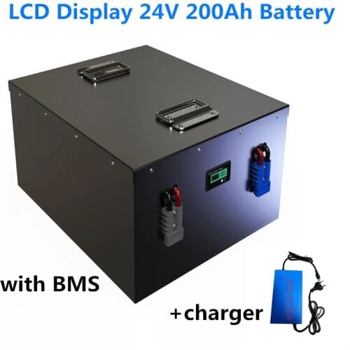 GTK LCD Display 24V 200Ah Lifepo4 battery pack 8S2P 3.2V100Ah Lifepo4 cell with BMS for solar storage + 20A Battery charger