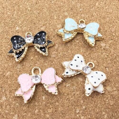 Free Shipping 20PCS/Lot Gold Tone Enamel Dots Knot Bow Charms Oil Drop Fashion Bracelet Necklace Floating Alloy Pendant Charm