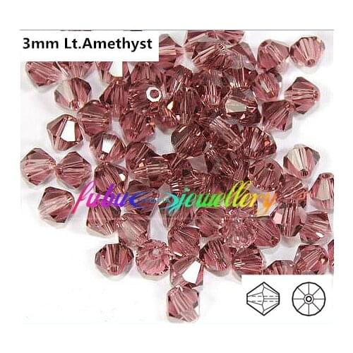 Free Shipping! 720pcs/Lot, AAA Chinese Top Quality 3mm Light Amethyst Crystal Bicone Beads