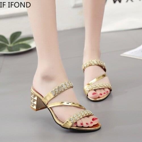 IF IFOND Shining Crystal Women Summer sandals Beach Slippers Ladies High Heels Bling Fashion Gladiator Shoes Zapatos De Mujer