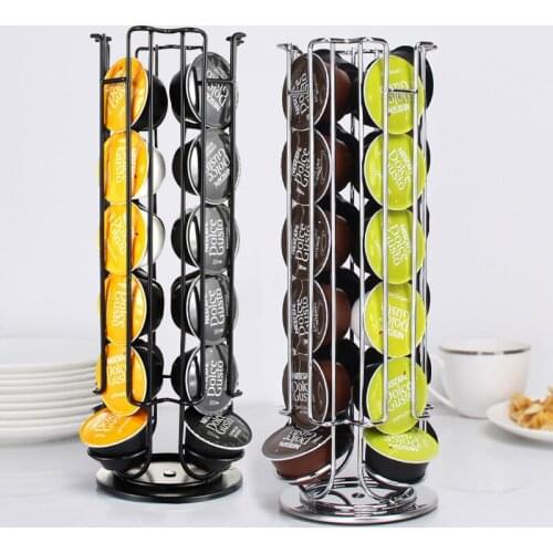 24Cups Nespresso Pods Holder Dolce Gusto Capsule Holder Metal Coffee Capsule Holder Stand Capsul Storage Shelves Rack Rotatable