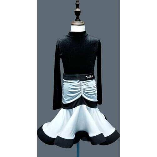 Children New Latin Dance Dress Autumn Winter Practice Performance Dress Long Sleeve Tops Skirts Suit Two Pieces Set