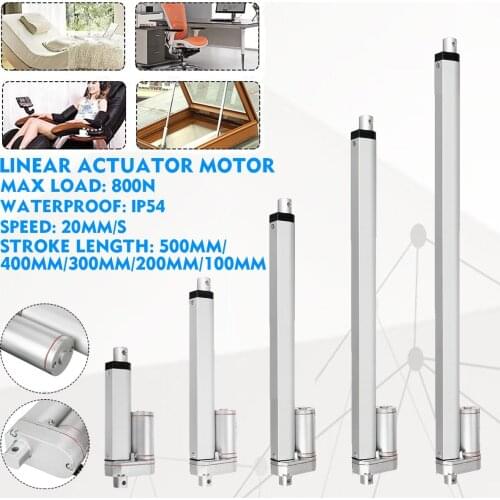 12V Linear Actuator Waterproof Electric Linear Motor 800N 20mm/s Speed Stroke 100mm 200mm 300mm 400mm 500mm
