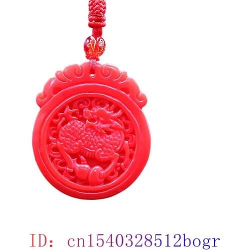 Red Jade Qilin Pendant Gifts Men Dragon Fashion Necklace Natural Charm Jewelry Women Carved Jadeite Chinese Amulet