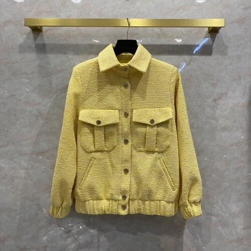 Europe Spring Autumn Womens high quality Tweed jackets Hot fashion new designer pockets coat C698