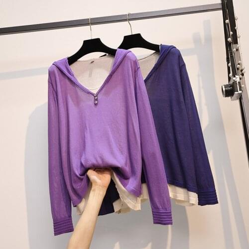 L-4XL plus size women kint casual sweaters 2021 long sleeve v neck hooded loose Oversized kint jumper pullover jersey mujer