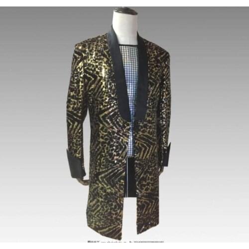 Leopard sequins blazer men suits designs jacket mens stage singers clothes dance star style dress punk rock masculino homme