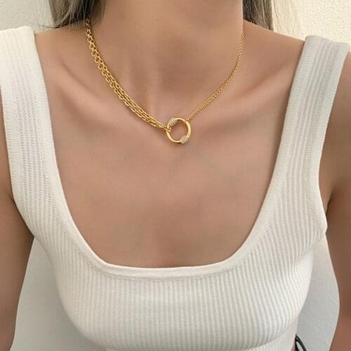 Fashion Women Necklace Double Layer New Clavicle Chain Necklace for Women Ring Pendant Necklace