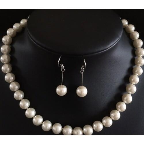 Fashion white shell 10mm beautiful simulated-pearl round beads clasp necklace for trendy jewelry making 18 inch MY2010