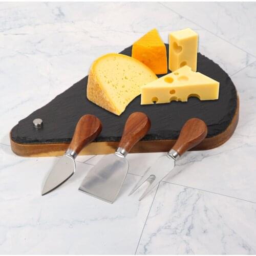 Jaswehome Acacia Cheese Board Set 3pcs Cheese Knives And Boards Slate Cheese Food Serving Boards Kitchen Tools Cutlery Knife