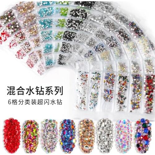 Multi-size Glass Nail Rhinestones For Nails Art Decorations Crystals Strass Charms Partition Mixed Size Rhinestone Set