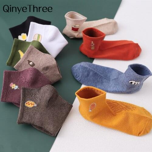 New Summer Spring Funny Womens Short Socks Cotton Hot Stamping Foods Cartoon Coke Burger Sushi Beer Low Cut Ankle Sokken