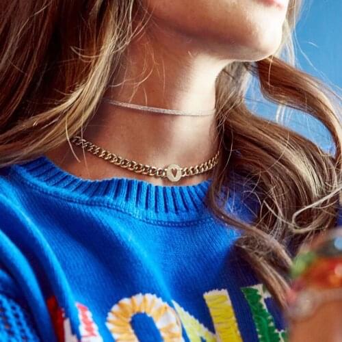 2021 New Fashion Delicate Women Necklace Short Cuban Link Chain With Heart Charm Lover Girlfriend Gift Hiphip Rock Lady Jewelry