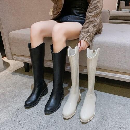2021 New Arrival High Heel Knee High Boots Women Western Boots Women Shoes Winter Warm Knight Long Boots Black Beige Botas Mujer