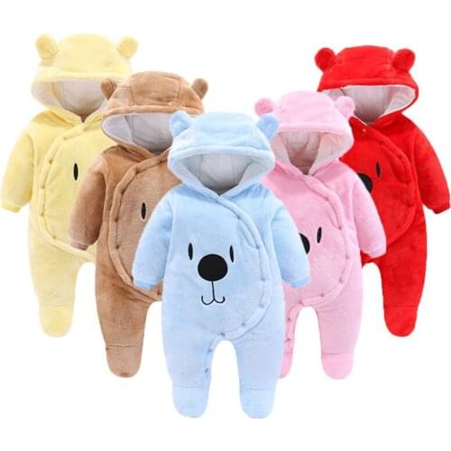 Infant clothes newborn girl romper winter warm cartoon bear hooded romper baby jumpsuit male baby jumpsuit baby clothing suit