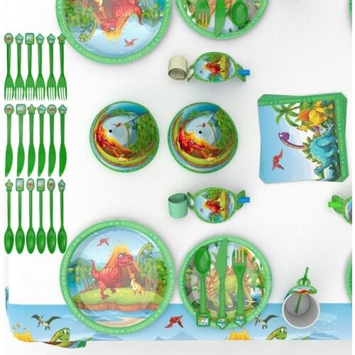Dinosaur Theme Disposable Party Tableware Set Decor Paper Plates Cups Napkins Party Supplies for Kids Birthday Party Decorations
