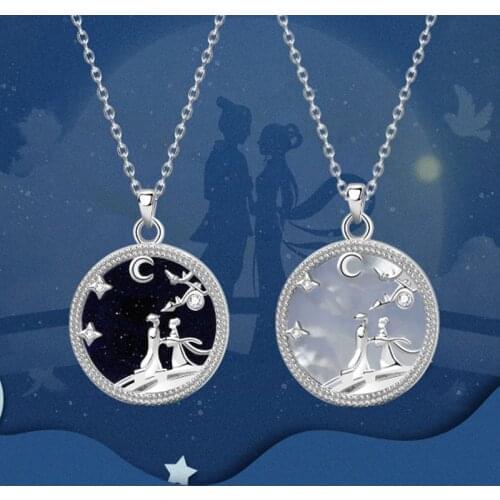 Blue gold sand red gold sand I LOVE YOU 925 sterling silver pendant necklace female clavicle chain GIRLFRIEND GIFT JEWELRY